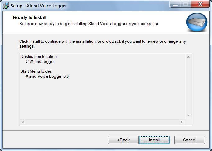 STEP - 4 The default shortcut in the start menu appears as Xtend Voice Logger 3.0, click Next to continue.