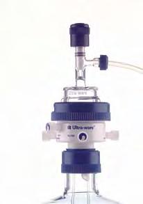 HPLC Accessories Ultra-Ware ULTRA-WARE Filtration Cap Body is constructed of glass-filled PTFE with a vacuum adapter for /4 I.D. tubing. Upper screw clamp holds a solvent pickup adapter or funnel.