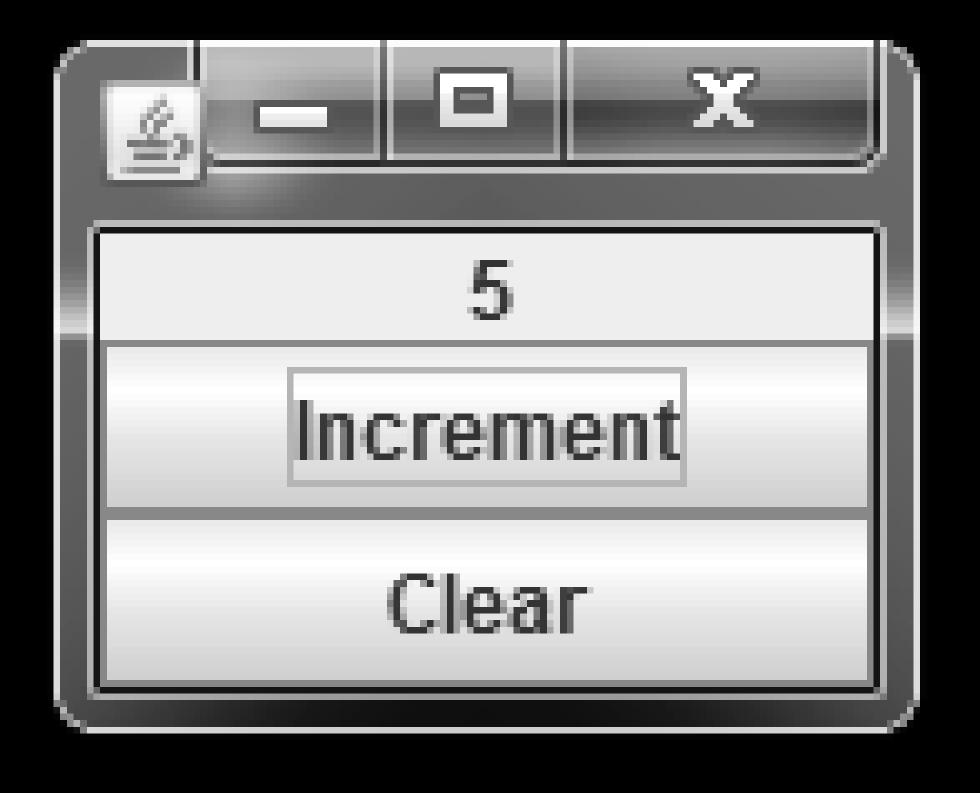 Initial status After 5 clicks to the Increment button 28 clicks after the the clear You must take into account the following restrictions: After one or more clicks to the Clear button The visual
