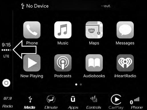 40 MEDIA MODE Once CarPlay is up and running on your Uconnect radio, the following features can be utilized using your iphone s data plan: Phone Music Messages Maps NOTE: To use