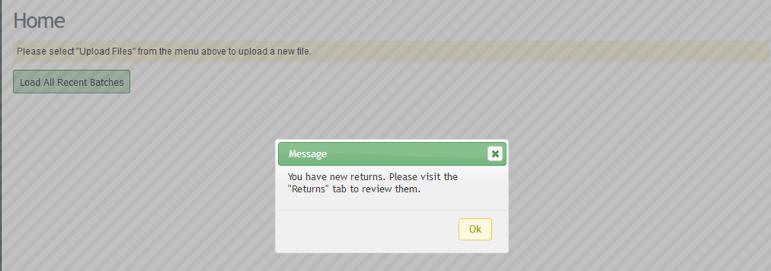 WORKING WITH RETURNS If your account has new returns, the first time a user (who has Returns permissions) logs into my.directdeposit.