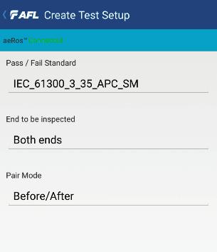 Tap Next D to display more Test Setup parameters: Pass/Fail Standard E,