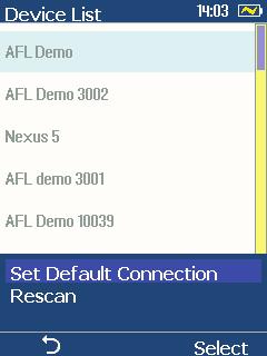 Press Select to scan for all visible nearby Bluetooth devices.