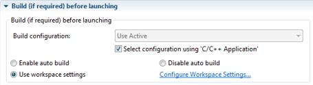 The Configuration window should look like the following (it can also be directly accessed via Run > Debug Configurations or via the