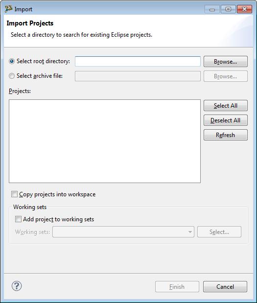 Tick the box so that the project is automatically copied into the workspace Select the unzipped folder of the project.