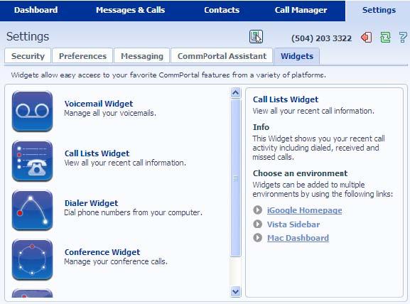 3.7.3 CommPortal Widgets and Accelerators CommPortal Widgets embed some of the main features of CommPortal in a range of popular third-party applications.