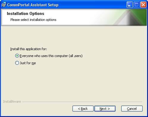 Figure 59: Selecting the users on the PC for whom CommPortal Assistant is available You are then asked