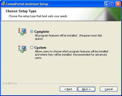 Figure 60: Selecting a complete setup Select Complete and then click the Next button.