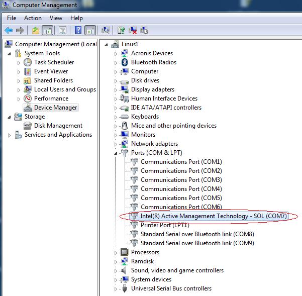 In Device Manager, observe the SOL (Serial Over LAN) driver is installed (COM7): From Computer Properties, obtain the name of the 3170 POS computer: Verify you are