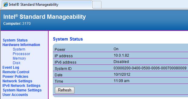 Click Log On and enter User name admin and the password created when the Intel Management