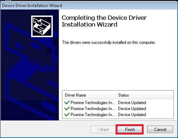 Vess A2000 NVR Storage Appliance Promise Technologies 10. The Driver Installation Wizard menu informs you that the driver is now installed.