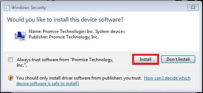 The last Windows Security menu asks if you want to install the driver.