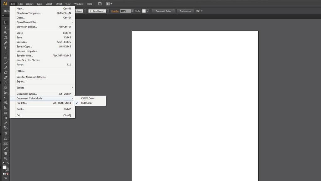 6) Everytime an image is opened or imported in Illustrator, ensure that RG color mode has been selected.