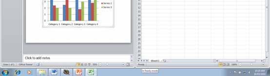 Within the other side of the screen, you see an Excel worksheet containing numbers that the chart within PowerPoint is