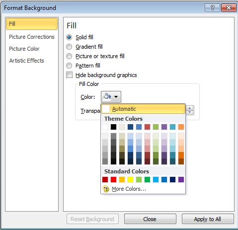 PowerPoint 2010 Foundation Page 46 Click on the Close button. As you can see from looking at the left of your screen, this color has only been applied to the active slide.