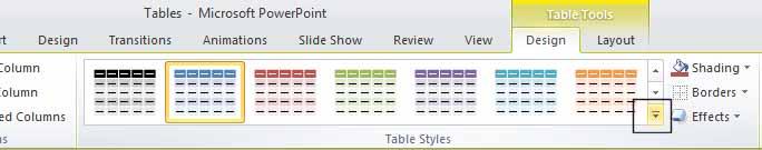 Applying a style to a table If necessary, double click within the table and you should see the Table Ribbon displayed.