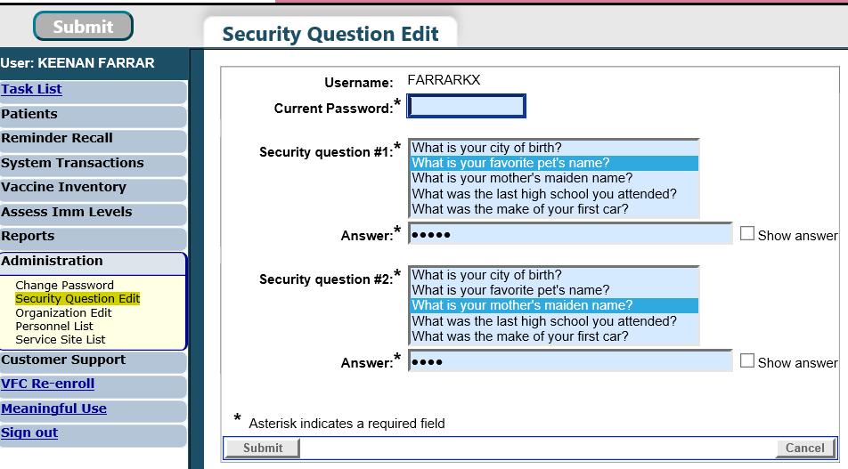 2. FORGOTTEN PASSWORD Setting Security Questions Florida SHOTS allows you to reset your password by answering user-selected