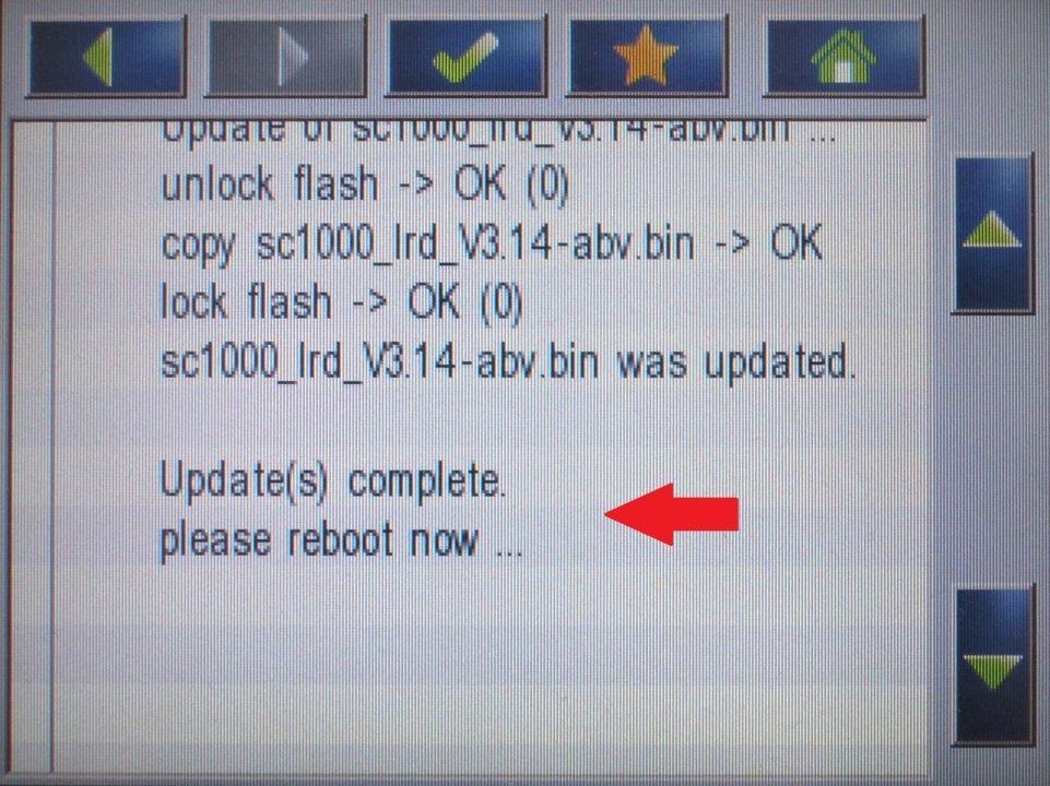 SIB- sc1000 Software Updates from SD Card page 7 of 7 figure10: End of Software Update The Software Update is finished.