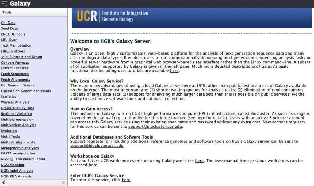 UCR Galaxy homepage