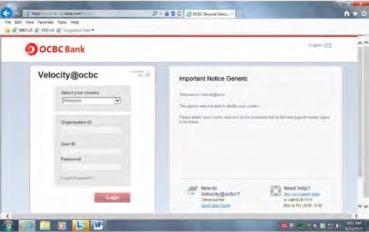 Getting started on Velocity@ocbc 1 Have your Password Mailer and Security Token ready.