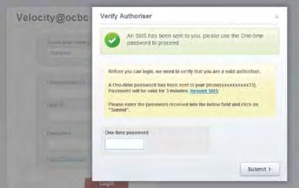 Getting started on Velocity@ocbc For Authorisers Only Before you login, we need to verify that you are a valid authoriser. ii.