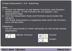6. Attach the two markers you removed from the Touch Unit to the marker positions shown on the projected screen ( ) ( ).