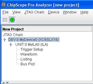 Click OK to continue. The S6 FPGA will be configured and you should see the following in the ChipScope project window.