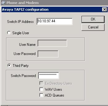 Select the radio button for Third Party, and enter the IP Office password into the Switch Password