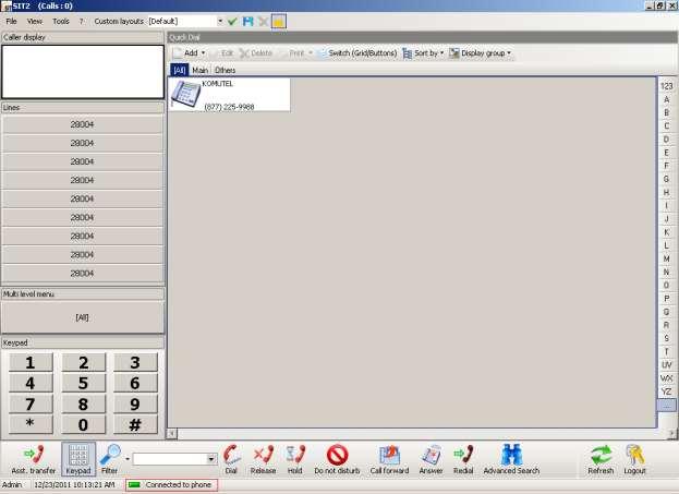 The screen below shows the IP Office 26004 deskphone that can now be controlled via the PC using the PC Attendant Console.