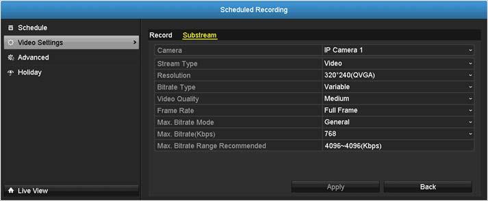 Stream Type: Resolution: Bitrate type: Video Quality: Frame rate: Max. Bitrate Mode: Max. Bitrate: Max.