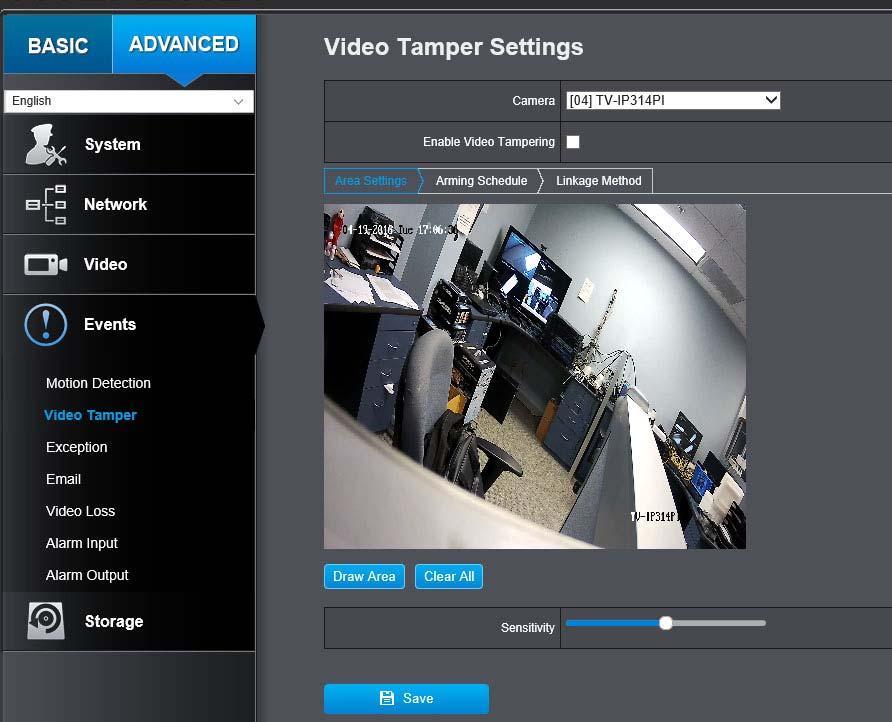 Video Tampering Set up how the video tampering detection event will be triggered and what actions will be triggered.