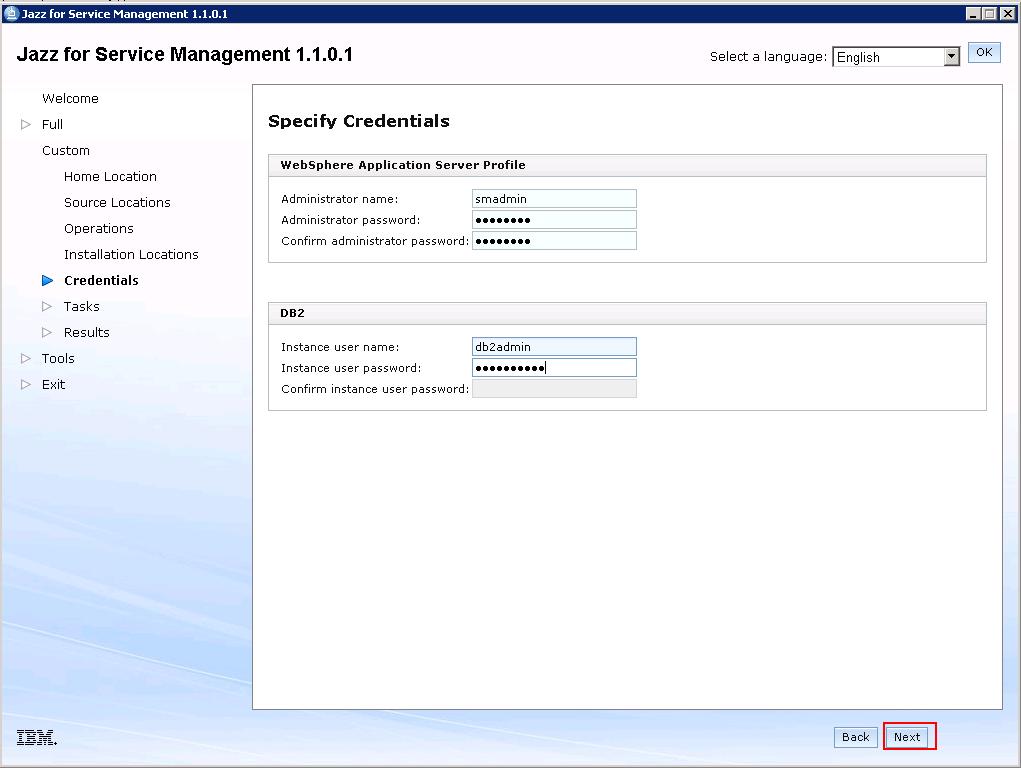 Custom Install, continued Please provide Websphere application Server user