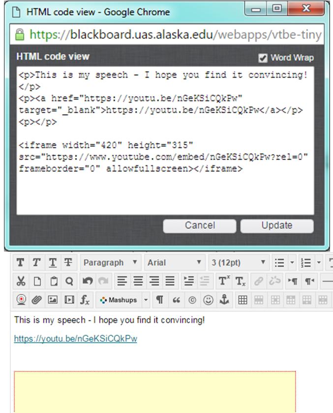 After you click the HTML button a new window opens. It contains the code for anything you ve already typed into the text editor.