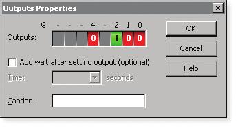 Double-clicking on an output command allows you to control a light (or several in the case of the OUTPUTS command), for example: Responding to the push switch Some types of input signal, such as push