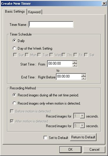 2.7.3 Timer Recording You can specify the day of the week and period of time for recording. 1. Select a camera preview on the camera list. Selected camera is displayed in a blue frame (see page 68).