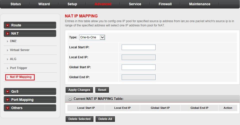 Advanced NAT: NAT IP mapping Click Nat IP Mapping in the left pane.