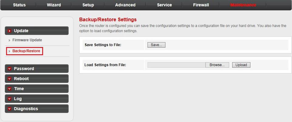 Maintenance Update: Backup/restore settings: Click Backup/Restore in the left pane.