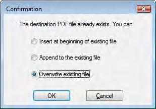 Overwrite Options Office PDF Printer pops up a confirmation dialog after it figures out the destination PDF file already exists. The confirmation dialog provides three options, 1.