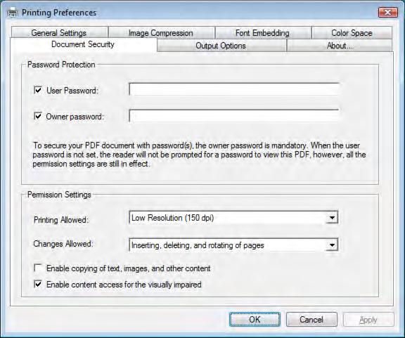 Document Security If any security features are turned on by the creator of a PDF document, the PDF file will be encrypted with the combinations of all the powerful features of our most advanced PDF