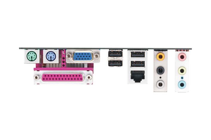 1.5 HD 8CH I/O 1 2 3 4 5 6 7 8 13 12 11 10 9 1 Parallel Port 8 Microphone (Pink) 2 RJ-45 Port 9 USB 2.0 Ports (USB01) 3 Side Speaker (Gray) 10 USB 2.