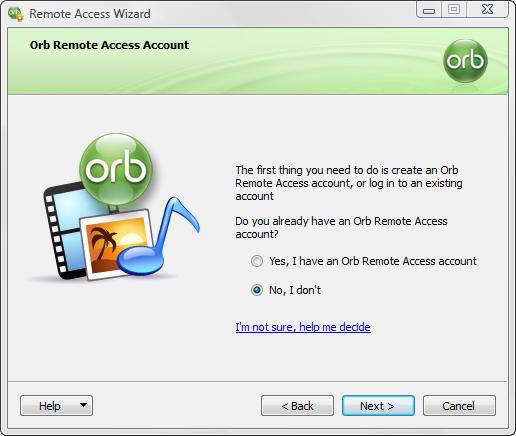 After you check this option Enable Orb Remote Access for <your Library>, you would be prompted with 2 options either to create a new Orb account or to use an existing account to login.