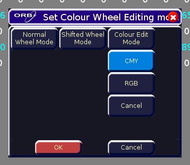 Advanced Programming Colour Edit Modes As there are two main methods of colour mixing supported on the ORBs CMY and RGB mixing, remembering which parameter you need to adjust to create a particular