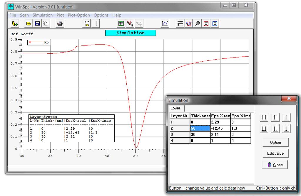 Manual simulation tutorial #2 Over time it gets somewhat troublesome to edit the parameter table. Manual simulation is the more convenient tool to change parameters of your layer system.
