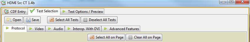 3.4 Selecting which tests to run Use the following procedures to select the tests to run. There are multiple tabs which correspond to each section in the CTS. To select the tests to run: 1.