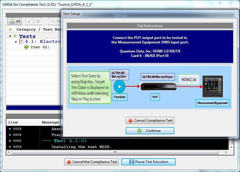 A Test Setup dialog box will appear with a depiction for setting up the test.