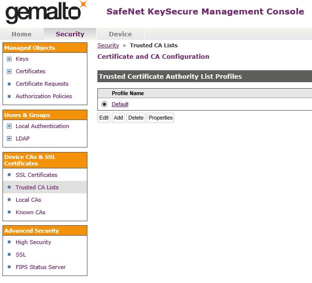 Configuring a trusted CA on KeySecure Complete the following steps to configure the trusted CA. Procedure 1.