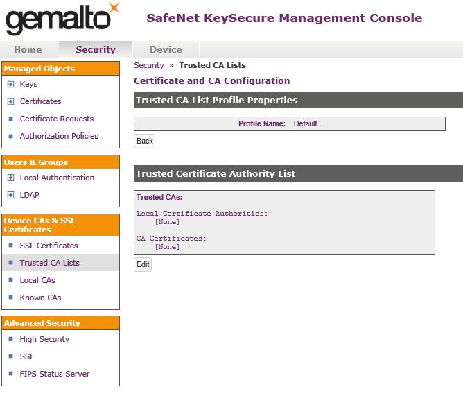 DD OS and Gemalto KeySecure Integration 4. Click Edit.