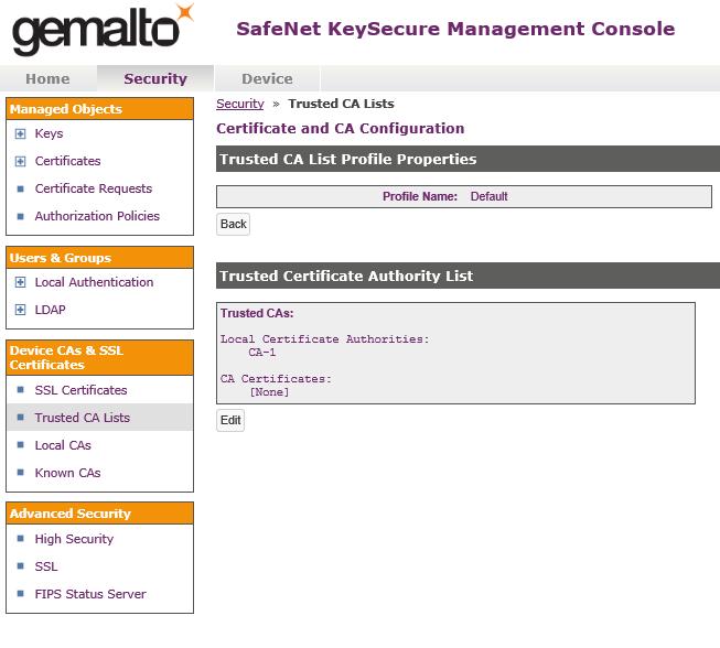 DD OS and Gemalto KeySecure Integration Creating and installing a KeySecure KMIP server certificate Complete the following steps to create the server