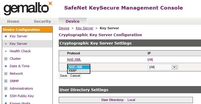 Configuring KMIP service on KeySecure Complete the following steps to create the client certificate. Procedure 1. Click the Device tab. 2.