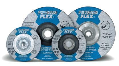 New Label Now in Stock All PremiumFlex wheels now have a new look DEPRESSED CENTER GRINDING WHEELS ALUMINUM (Type 27) Special soft bond for fast stock removal without loading.